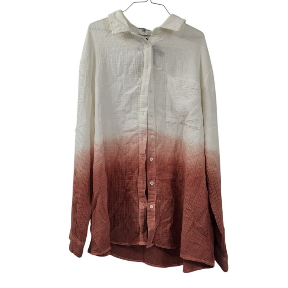 White Birch Pink and White Ombre Long Sleeve Button Down Top Womens Size 1X